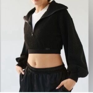 Urban Outfitters Black  BDG Quarter-Zip Cropped Sweater Jacket Top large